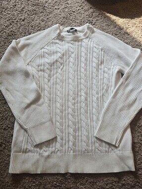 Express Cable Knit Crewneck Sweater White/cream Size L 100% Cotton EXCN-801CC